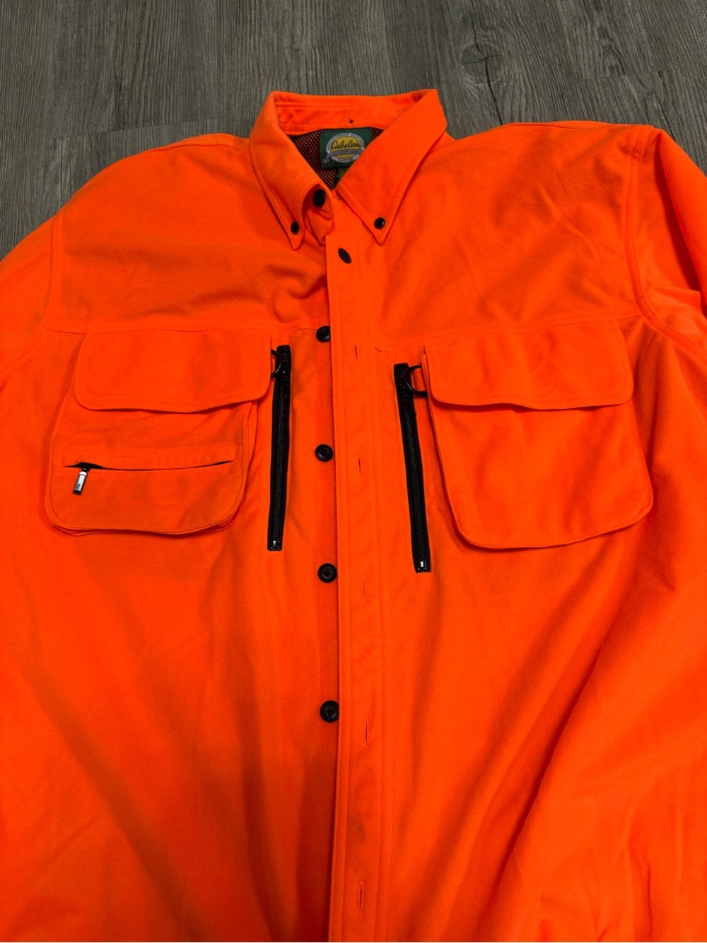 Cabelas Mens M Blaze Orange Fleece Hunting Shirt Utility Pocket Vented Back - Picture 2 of 10